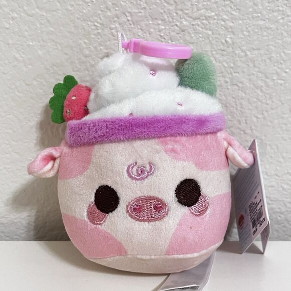 #Plush Goals By Cuddle Barn Strawberry Mooshake Cow Clip Mini Series 4.5" NWT - Picture 2 of 10